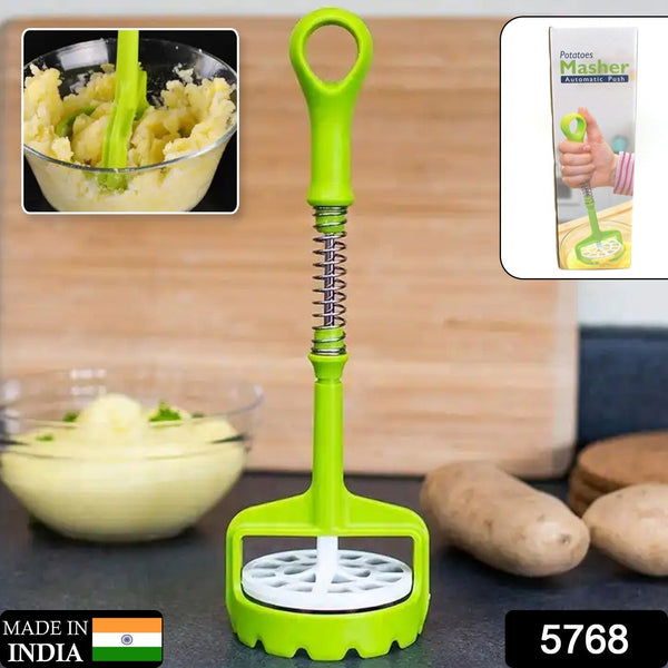 5768 Multi Functional One-Handed Plastic Manual Mashed Potatoes Masher, Mash Sweet Potato Masher with Comfort Grip and Stainless-Steel Spring Design for Nonstick Pans (1 Pc)
