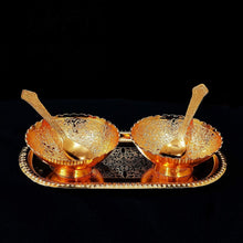 2947 Gold Silver Plated 2 Bowl 2 Spoon Tray Set Brass with Red Velvet Gift Box Serving Dry Fruits Desserts Gift DeoDap